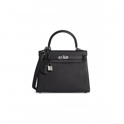 HERMÈS A BLACK TOGO LEATHER RETOURNÉ KELLY 25 WITH PALLADIUM HARDWARE (25*17*7cm) 